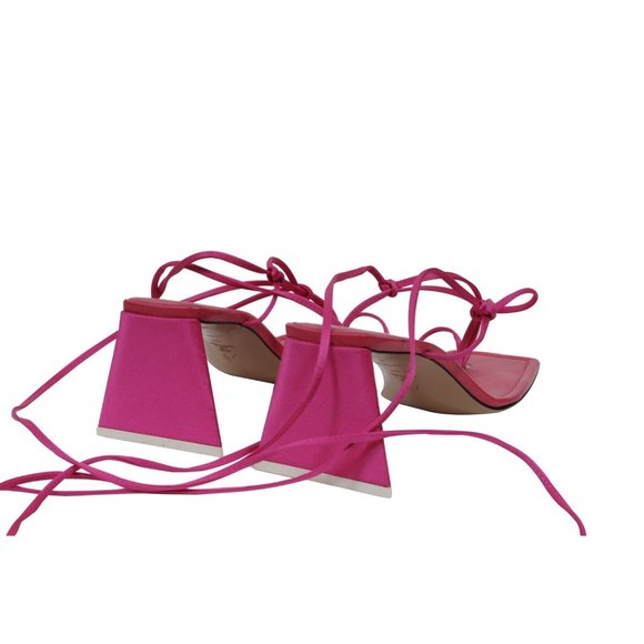 The Attico Womens Mona Sandals US 7 EU 37 Fuschia Pink Satin Ankle Tie Strappy - Picture 7 of 10